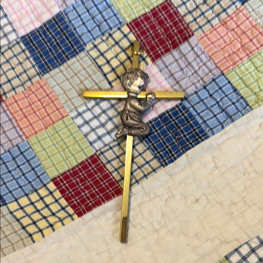 Gold and Silver Cross with Praying Child